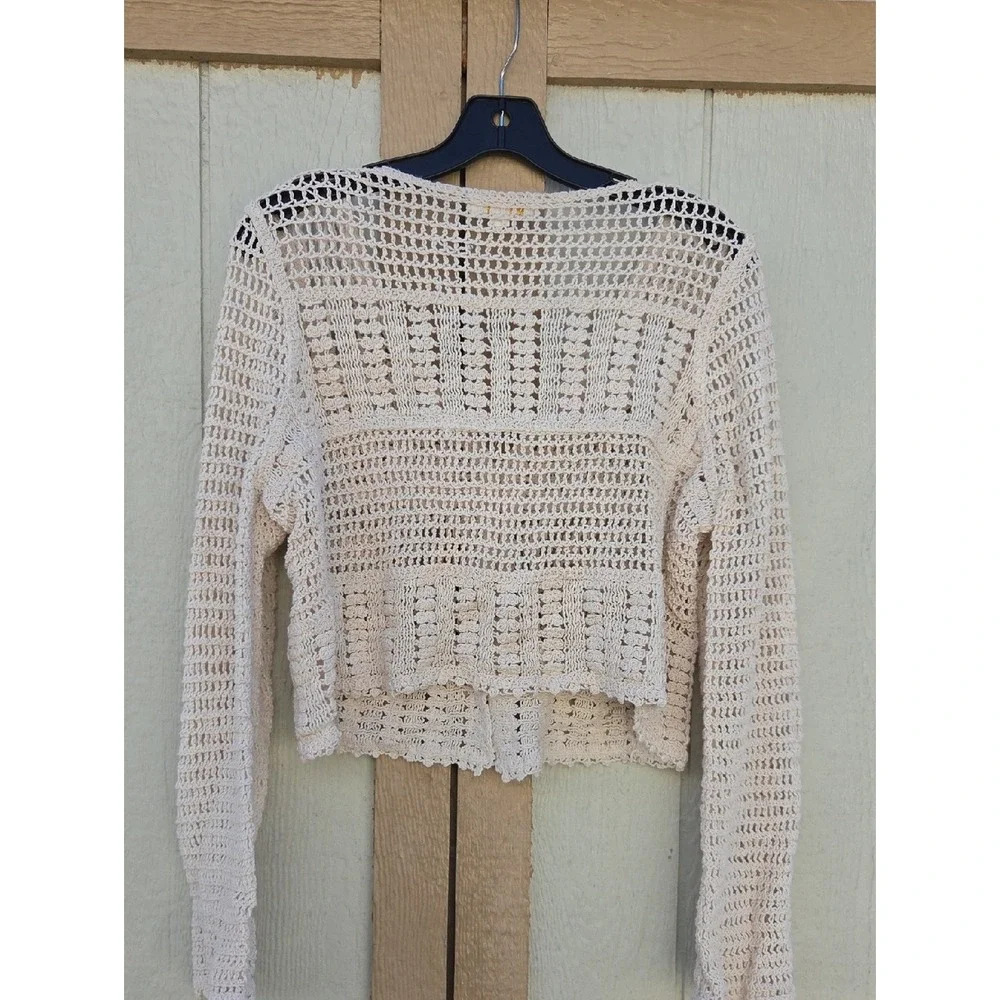 Boho Crocheted Cotton Woodland Granny Cardigan Large Flare Forrest Fairy Neutral